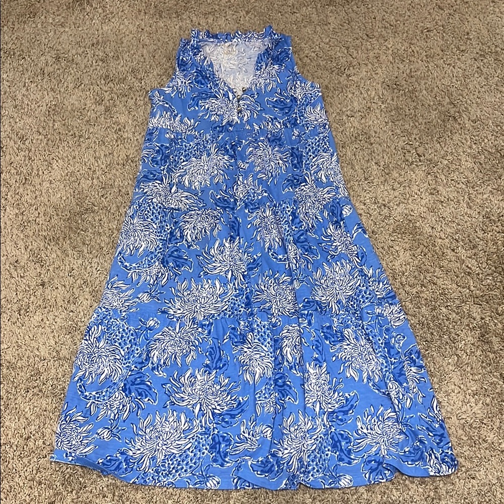 Lilly Pulitzer Girls Floral Blue Sleeveless Maxi Dress